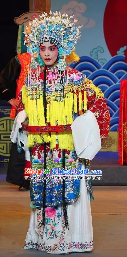 Chinese Sichuan Opera Imperial Consort Pan Garment Costumes and Hair Accessories Shuang Tian Guan Traditional Peking Opera Young Beauty Dress Hua Tan Apparels