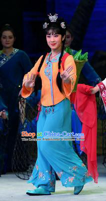 Chinese Beijing Opera Village Girl Apparels Costumes and Headpieces Traditional Peking Opera Ma Zu Xiao Dan Dress Xiao Ni Garment