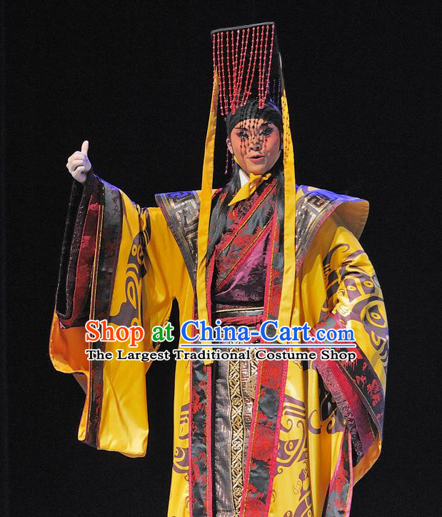 Xi Zhao Qi Shan Chinese Sichuan Opera Emperor Apparels Costumes and Headpieces Peking Opera Young Male Garment Xiaosheng Clothing