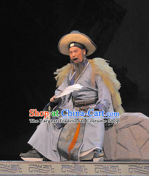 Xi Zhao Qi Shan Chinese Sichuan Opera Old Man Apparels Costumes and Headpieces Peking Opera Military Counsellor Zhuge Liang Garment Clothing