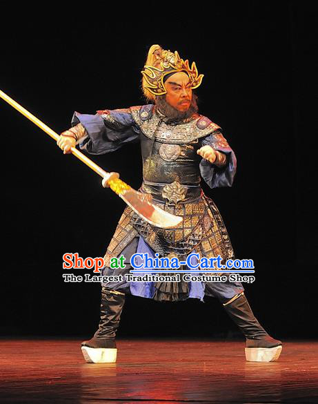 Xi Zhao Qi Shan Chinese Sichuan Opera Martial Male Apparels Costumes and Headpieces Peking Opera General Wei Yan Armor Garment Clothing