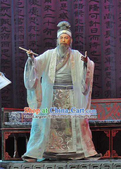 Xi Zhao Qi Shan Chinese Sichuan Opera Laosheng Apparels Costumes and Headpieces Peking Opera Elderly Male Garment Strategist Zhuge Liang Clothing