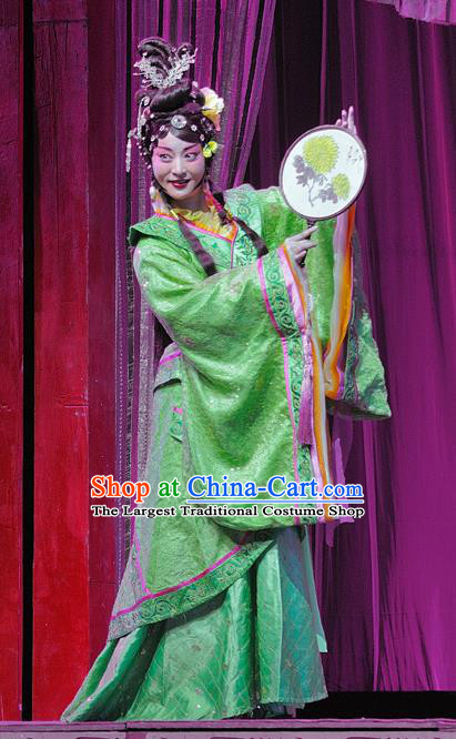 Chinese Sichuan Opera Hua Tan Garment Costumes and Hair Accessories Xi Zhao Qi Shan Traditional Peking Opera Young Female Green Dress Diva Mei Niang Apparels