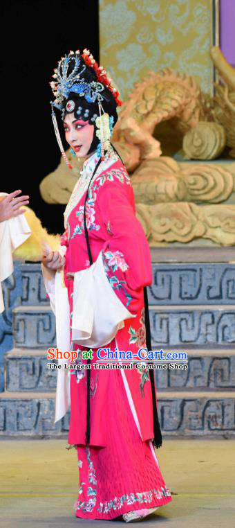 Chinese Sichuan Opera Diva Xi Hui Garment Costumes and Hair Accessories Qing Yun Palace Traditional Peking Opera Princess Consort Rosy Dress Apparels