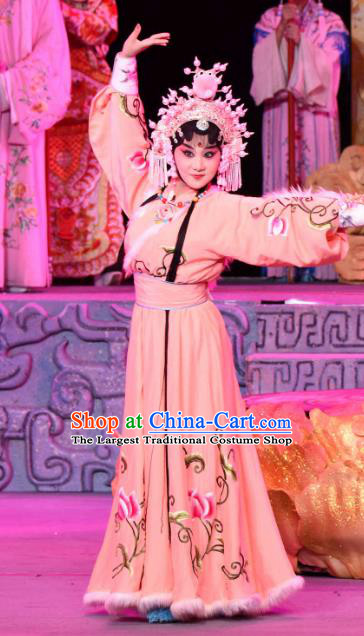 Chinese Sichuan Opera Young Lady Garment Costumes and Hair Accessories Qing Yun Palace Traditional Peking Opera Xiaodan Jin Yue E Orange Dress Apparels