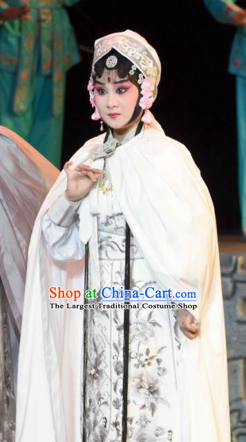 Chinese Sichuan Opera Martial Female Garment Costumes and Hair Accessories Qing Yun Palace Traditional Peking Opera Swordswoman Jin Yue E Dress Apparels