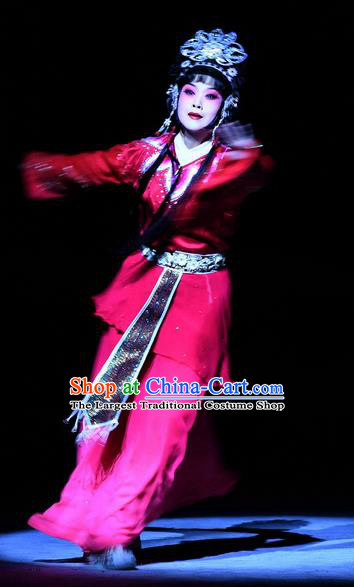 Chinese Beijing Opera Actress Hua Tan Apparels Costumes and Headpieces Traditional Peking Opera Ma Zu Goddess Lin Moniang Red Dress Garment