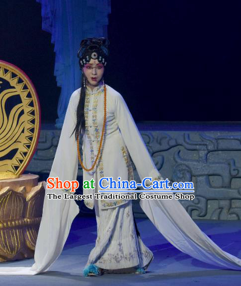 Chinese Sichuan Opera Distress Maiden Garment Costumes and Hair Accessories Qing Yun Palace Traditional Peking Opera Actress Dress Queen Xi Hui Apparels