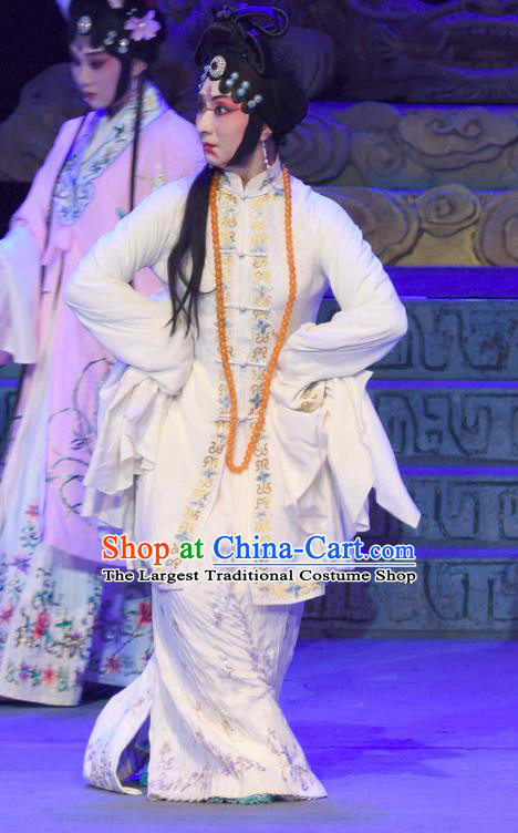 Chinese Sichuan Opera Distress Maiden Garment Costumes and Hair Accessories Qing Yun Palace Traditional Peking Opera Actress Dress Queen Xi Hui Apparels