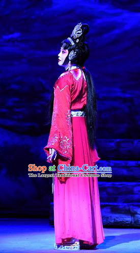 Chinese Beijing Opera Actress Hua Tan Apparels Costumes and Headpieces Traditional Peking Opera Ma Zu Goddess Lin Moniang Red Dress Garment