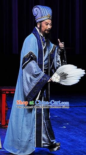 Xi Zhao Qi Shan Chinese Sichuan Opera Strategist Zhuge Liang Apparels Costumes and Headpieces Peking Opera Elderly Male Garment Clothing