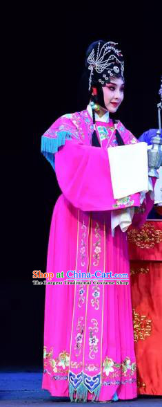 Chinese Sichuan Opera Diva Ke Baozhu Garment Costumes and Hair Accessories Yu He Qiao Traditional Peking Opera Hua Tan Rosy Dress Actress Apparels