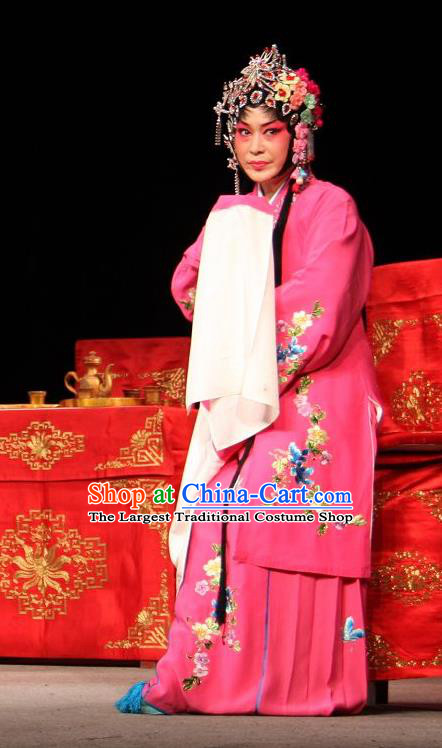 Chinese Sichuan Opera Young Female Rosy Garment Costumes and Hair Accessories Yu He Qiao Traditional Peking Opera Actress Rosy Dress Diva Apparels