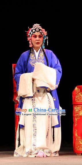 Chinese Sichuan Opera Rich Consort Garment Costumes and Hair Accessories Yu He Qiao Traditional Peking Opera Dame Blue Dress Apparels