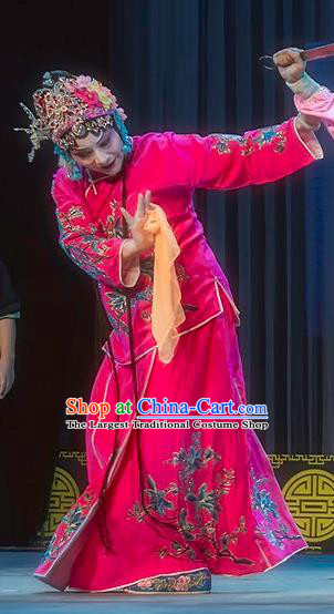 Chinese Sichuan Opera Young Lady Garment Costumes and Hair Accessories Da Hong Tai Traditional Peking Opera Servant Girl Rosy Dress Actress Apparels