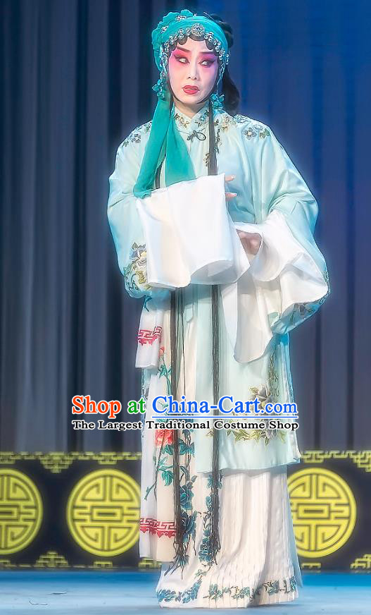 Chinese Sichuan Opera Distress Maiden Garment Costumes and Hair Accessories Da Hong Tai Traditional Peking Opera Young Female Dress Actress Geng Niang Apparels