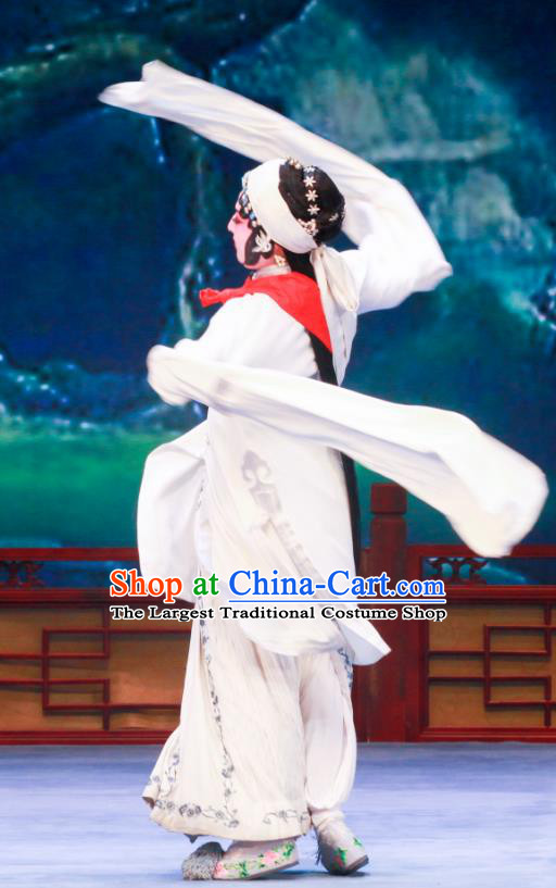 Chinese Ping Opera Distress Maiden Apparels Costumes and Headpieces Shao Gu Ji Traditional Pingju Opera Young Female White Dress Garment