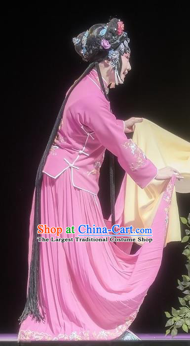 Chinese Sichuan Opera Diva Liu Siniang Garment Costumes and Hair Accessories Mother of Mu Lian Traditional Peking Opera Actress Rosy Dress Apparels