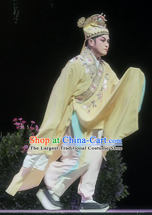 Mother of Mu Lian Chinese Sichuan Opera Scholar Apparels Costumes and Headpieces Peking Opera Young Male Garment Xiaosheng Clothing