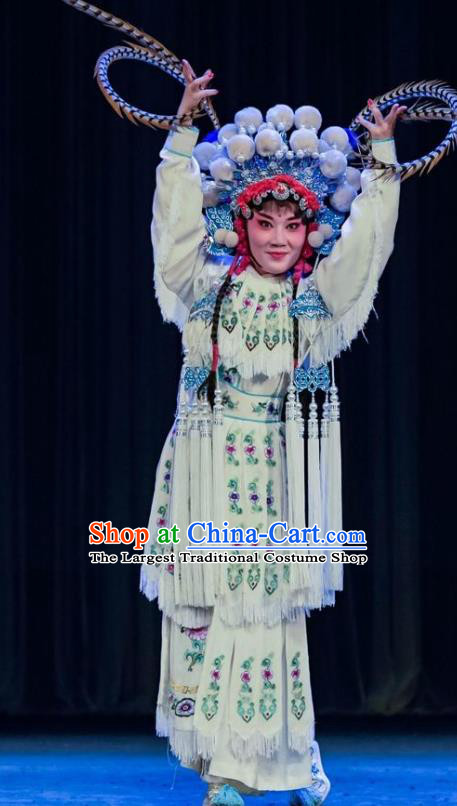 Chinese Sichuan Opera Goddess Bai Shan Garment Costumes and Hair Accessories Ren Jian Hao Traditional Peking Opera Hua Tan Dress Diva Apparels