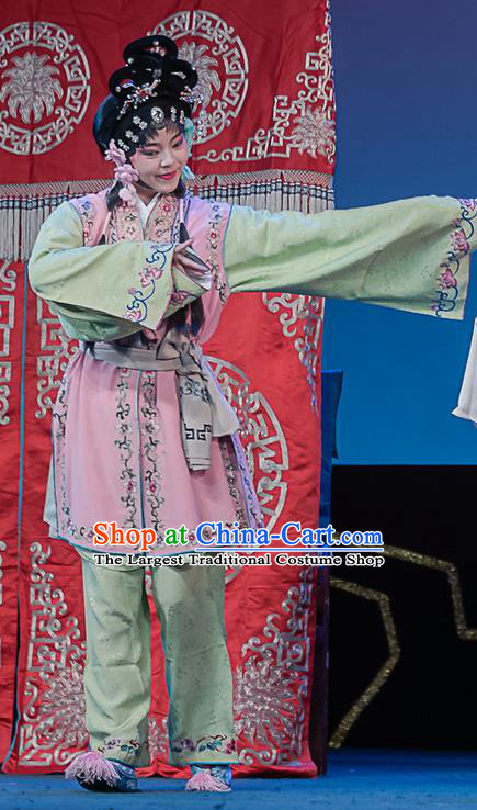 Chinese Sichuan Opera Maid Lady Garment Costumes and Hair Accessories Ci Tang Chen Traditional Peking Opera Servant Girl Dress Apparels