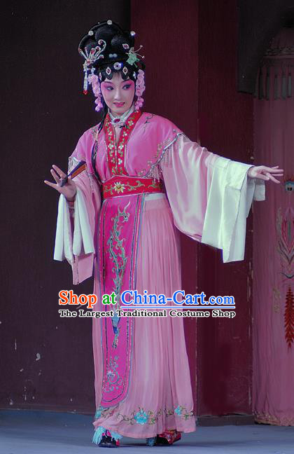 Chinese Sichuan Opera Actress Jiang Ruilian Garment Costumes and Hair Accessories Shuang Bai Yue Traditional Peking Opera Actress Pink Dress Hua Tan Apparels