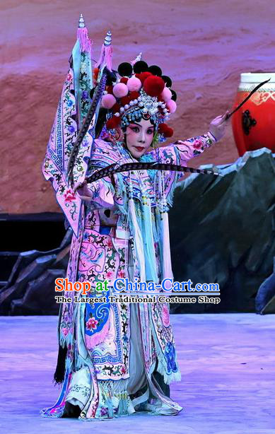 Chinese Beijing Opera Female General Kao Armor Suit with Flags Apparels Costumes and Headpieces Traditional Peking Opera Mrs Anguo Swordswoman Liang Hongyu Garment