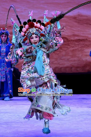 Chinese Beijing Opera Female General Kao Armor Suit with Flags Apparels Costumes and Headpieces Traditional Peking Opera Mrs Anguo Swordswoman Liang Hongyu Garment