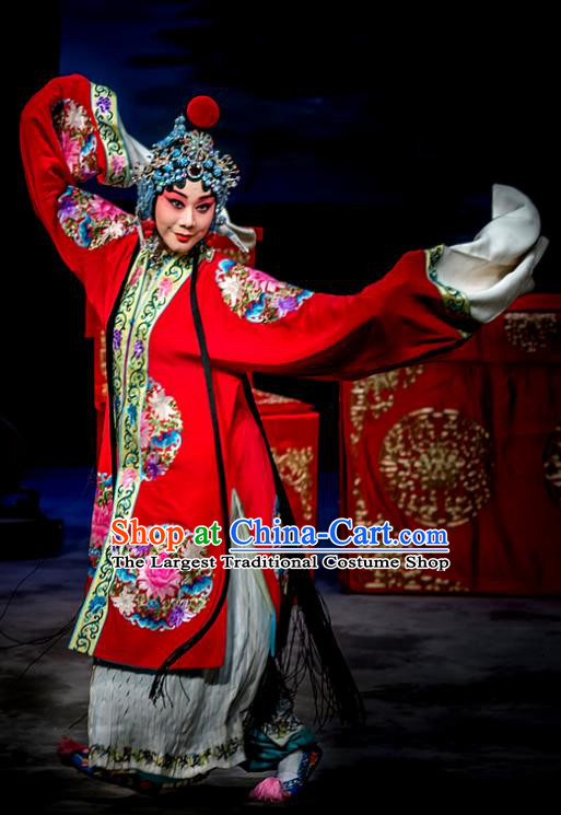 Chinese Beijing Opera Diva Liang Hongyu Apparels Costumes and Headpieces Traditional Peking Opera Mrs Anguo Hua Tan Red Dress Garment