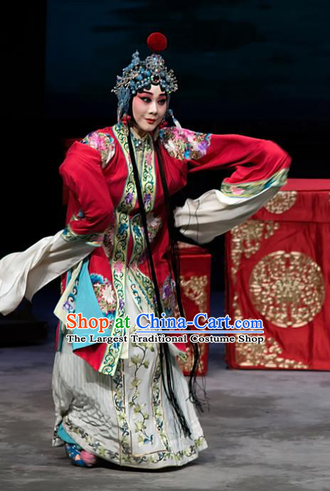 Chinese Beijing Opera Diva Liang Hongyu Apparels Costumes and Headpieces Traditional Peking Opera Mrs Anguo Hua Tan Red Dress Garment