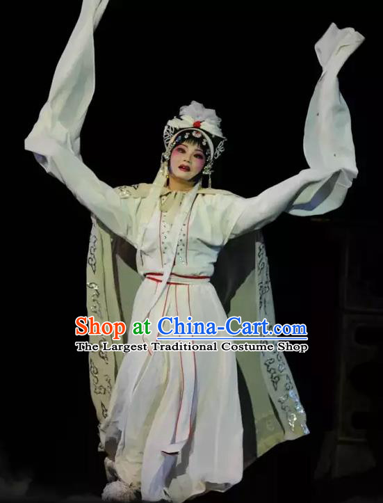 Chinese Sichuan Opera Distress Female Garment Costumes and Hair Accessories Dou E Yuan Traditional Peking Opera Tsing Yi Dress Diva Apparels
