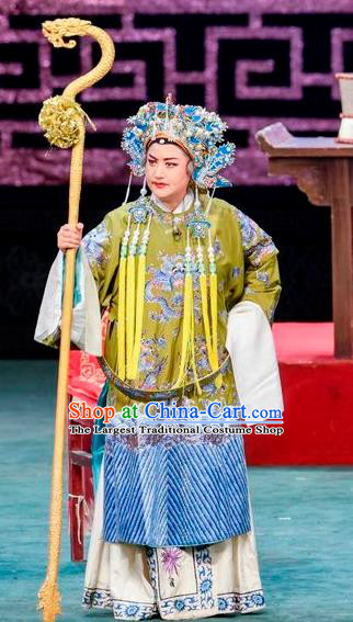 Chinese Sichuan Opera Dowager Countess Garment Costumes and Hair Accessories Traditional Peking Opera Elderly Female Dress Noble Dame Apparels