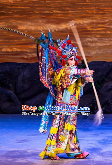 Chinese Beijing Opera General Kao Armor Suit with Flags Apparels Costumes and Headpieces Traditional Peking Opera Mrs Anguo Diva Liang Hongyu Dress Garment