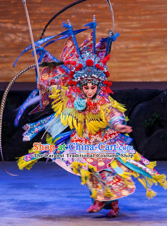 Chinese Beijing Opera General Kao Armor Suit with Flags Apparels Costumes and Headpieces Traditional Peking Opera Mrs Anguo Diva Liang Hongyu Dress Garment