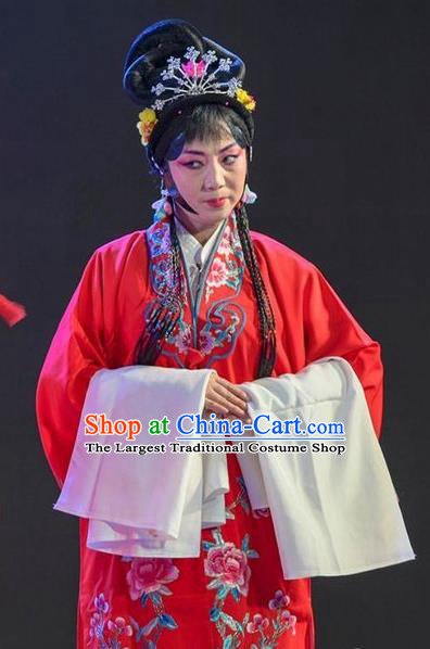 Chinese Sichuan Opera Bride Garment Costumes and Hair Accessories He Zhu Pei Traditional Peking Opera Hua Tan He Zhu Dress Actress Apparels
