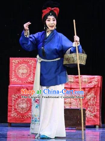 Chinese Sichuan Opera Female Beggar He Zhu Garment Costumes and Hair Accessories He Zhu Pei Traditional Peking Opera Servant Girl Dress Xiaodan Apparels