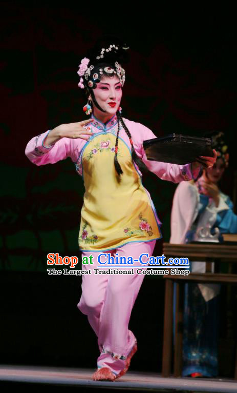 Chinese Sichuan Opera Maid Lady Garment Costumes and Hair Accessories He Zhu Pei Traditional Peking Opera Xiaodan Dress Servant Girl Apparels