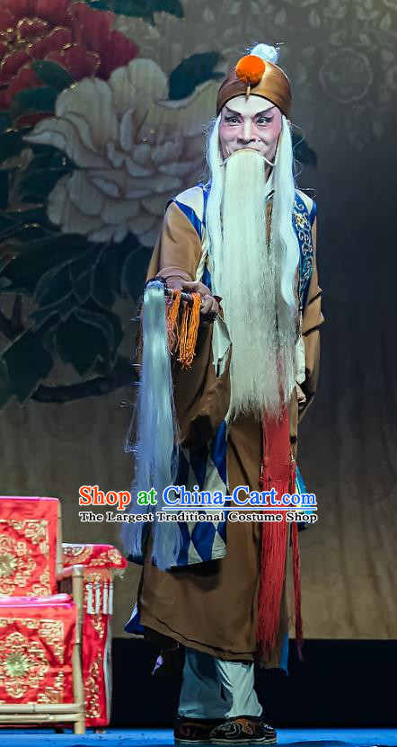 Chinese Sichuan Opera Taoist Priest Apparels Costumes and Headpieces Peking Opera Elderly Male Garment Laosheng Clothing