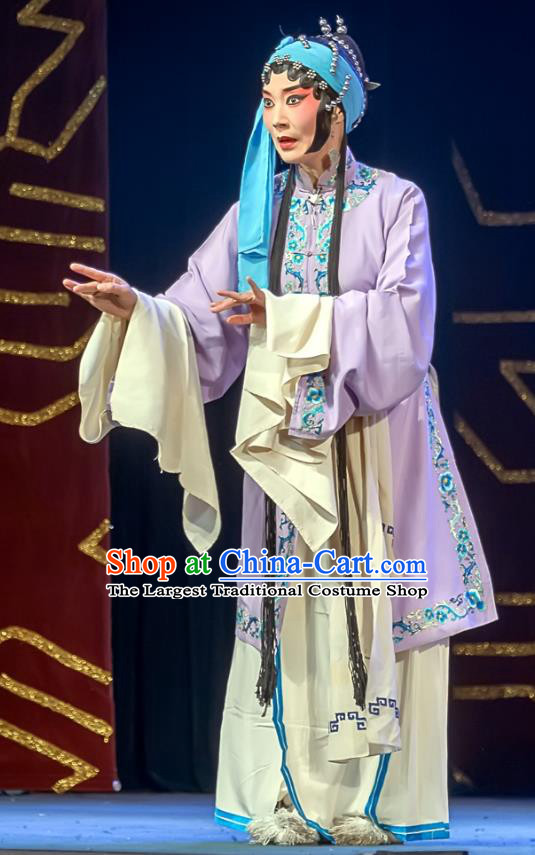Chinese Sichuan Opera Distress Maiden Garment Costumes and Hair Accessories Xi Guan Ferry Traditional Peking Opera Young Female Dress Tsing Yi Apparels