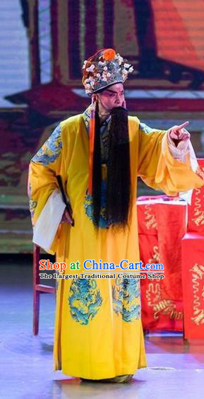 Yuan Men Zhan Zi Chinese Sichuan Opera Monarch Apparels Costumes and Headpieces Peking Opera Emperor Garment Elderly Male Clothing