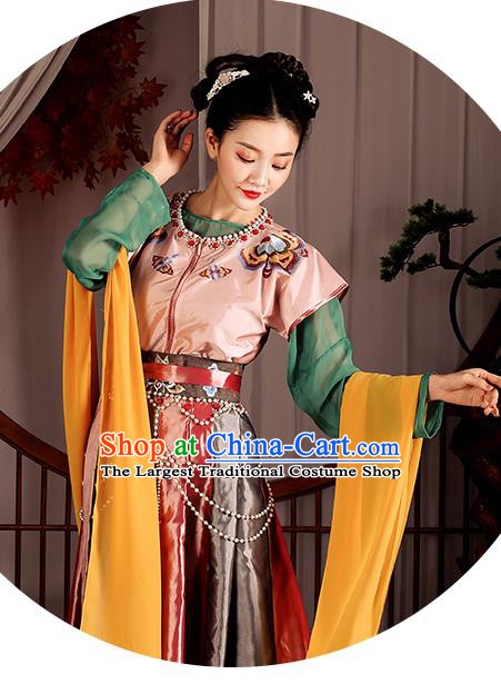Chinese Traditional Flying Apsaras Dance Apparels Ancient Drama Tang Dynasty Court Lady Hanfu Dress Historical Costumes Complete Set