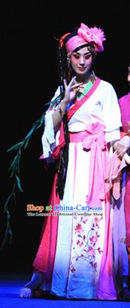 Chinese Beijing Opera Hua Tan Ai Liya Apparels Costumes and Headpieces Traditional Peking Opera Love Bell Tower Young Lady White Dress Garment