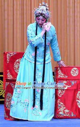 Chinese Beijing Opera Actress Kang Shi Apparels Costumes and Headpieces Gold Turtle Fishing Traditional Peking Opera Young Female Dress Garment