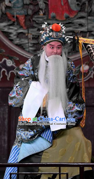 Hong Zong Lie Ma Chinese Peking Opera Elderly Male Garment Costumes and Headwear Beijing Opera Chancellor Wang Yun Apparels Official Clothing