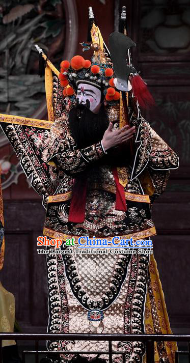 Hong Zong Lie Ma Chinese Peking Opera Garment Costumes and Headwear Beijing Opera Apparels General Kao Armor Suit with Flags Clothing