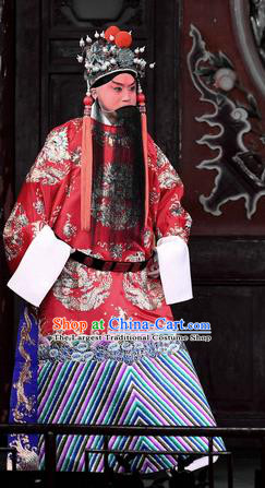 Hong Zong Lie Ma Chinese Peking Opera Xue Pinggui Garment Costumes and Headwear Beijing Opera Apparels General Official Clothing