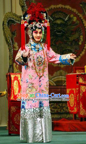 Chinese Beijing Opera Hua Tan Apparels Costumes and Headdress Hong Zong Lie Ma Traditional Peking Opera Actress Dress Princess Daizhan Garment