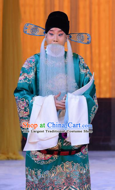 Da Bao Guo Er Jin Gong Chinese Peking Opera Laosheng Garment Costumes and Headwear Beijing Opera Elderly Male Apparels Official Yang Bo Clothing