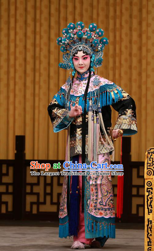 Chinese Beijing Opera Wudan Apparels Costumes and Headdress Da Bao Guo Er Jin Gong Traditional Peking Opera Martial Female Dress Garment