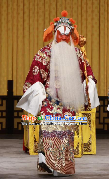 Da Bao Guo Er Jin Gong Chinese Peking Opera Laosheng Garment Costumes and Headwear Beijing Opera Apparels Official Xu Yanzhao Clothing